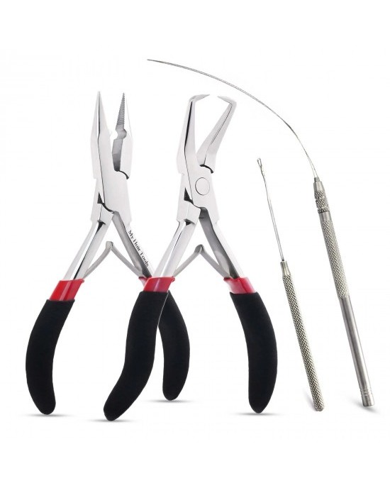 Silver My Hair Tools Pro Extension Kit, Extensions Remover Pliers set, Micro Beads Pulling Hook & Microbead Loop Tool Stainless Steel