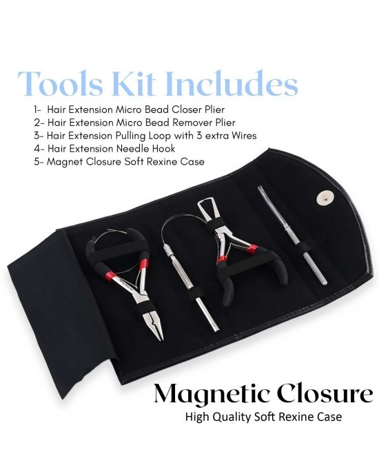 Silver My Hair Tools Pro Extension Kit, Extensions Remover Pliers set, Micro Beads Pulling Hook & Microbead Loop Tool Stainless Steel