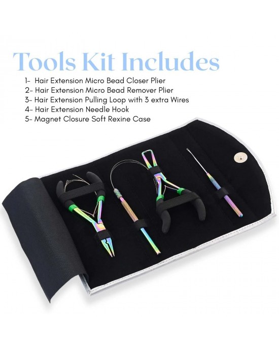 My Hair Tools Pro Extension Kit, Extensions Remover Pliers set, Micro Beads Pulling Hook & Microbead Loop Tool Stainless Steel